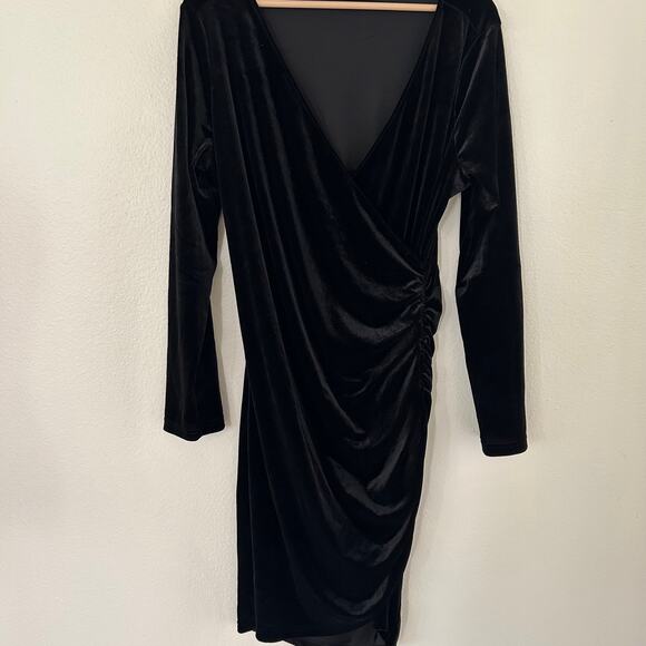 Vintage Guberry Dress Velvet SZXL Black Ruched Midi Cocktails Nightlife Holiday - Picture 6 of 12